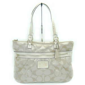 Coach Daisy Poppy Signature Tote Bag Beige White